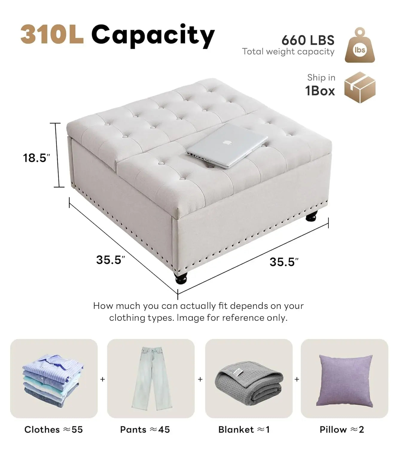 Large Square Storage Ottoman Bench, or coffee Table with Lift Top & Solid Wood Legs
