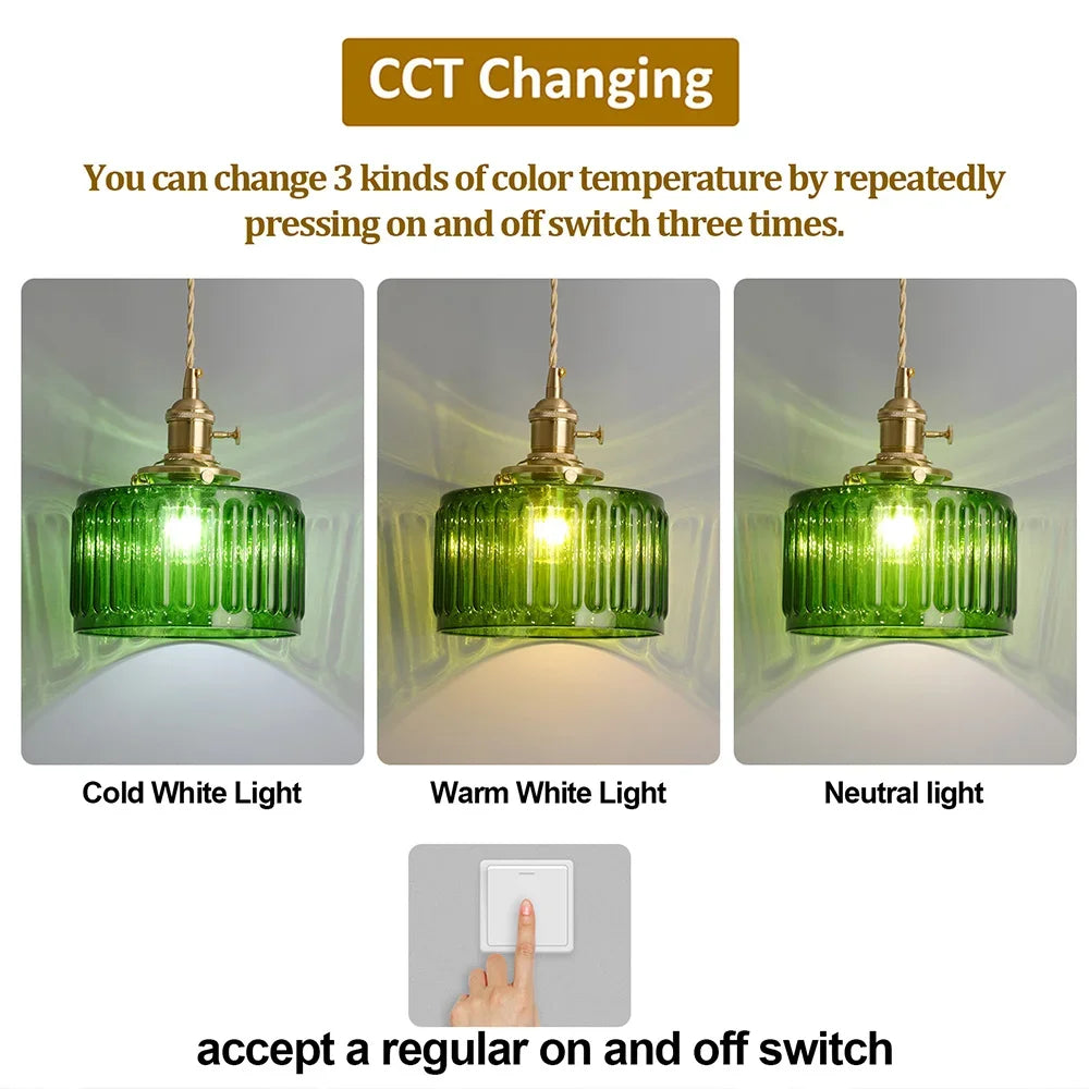 Led Crystal Pendant Light, Green Chandelier Modern Hanging Ceiling Lamp, Retro Home Decor