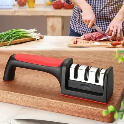 3-Segment Knife Sharpener for Kitchen, Stainless Steel Three-Purpose Sharpening Stone
