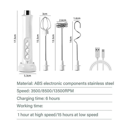USB Rechargeable Milk Frother, Mini Handheld Electric Foam Maker, 3 Speed Stainless Steel Whisks for Latte Coffee Cappuccino Hot Chocolate