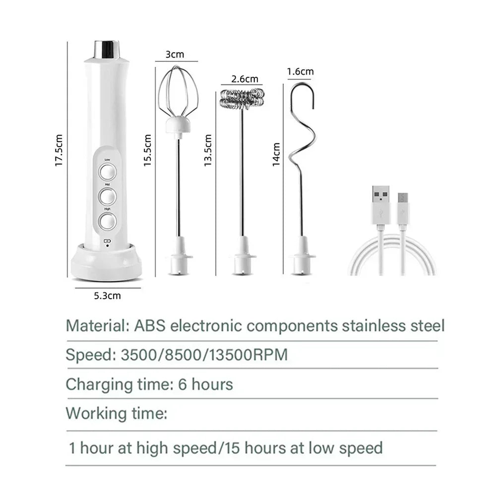 USB Rechargeable Milk Frother, Mini Handheld Electric Foam Maker, 3 Speed Stainless Steel Whisks for Latte Coffee Cappuccino Hot Chocolate