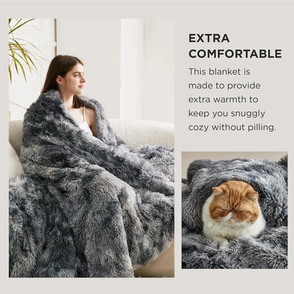 King Size Soft Fluffy Blanket for Bed, Faux Fur Fuzzy Minky Couture, Warm Winter Blanket