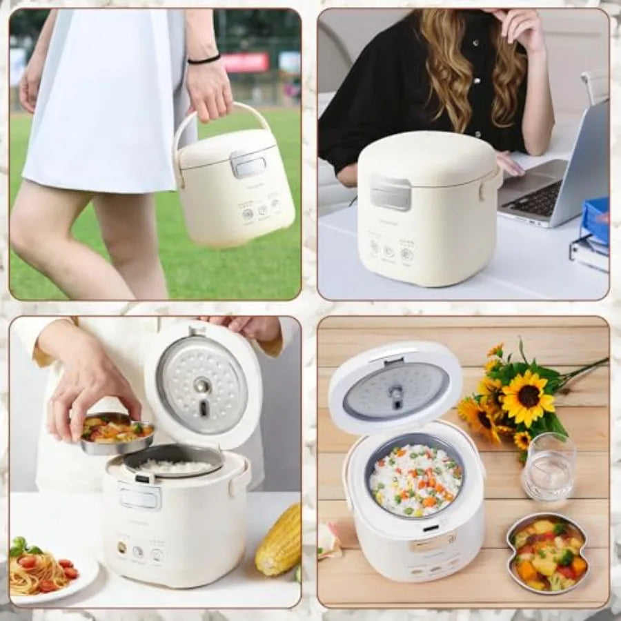Mini Rice Cooker, 2 Cup Uncooked 4 Cup Cooked, Portable Non-stick for Dorm Office 1-2 Person