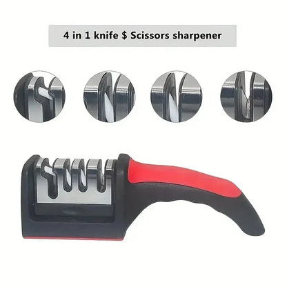 3-Segment Knife Sharpener for Kitchen, Stainless Steel Three-Purpose Sharpening Stone