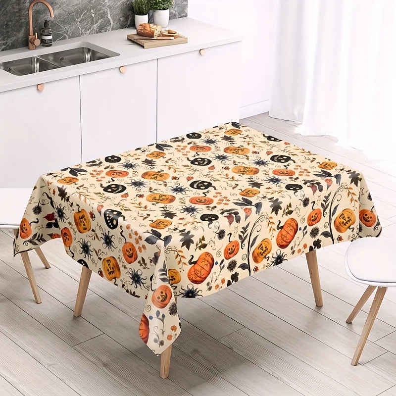 1pc,Halloween Pumpkin Tablecloth, 86.61*51.18inch, Beige Background Plastic Tablecover, Halloween Decoration for Home,Halloween Party,Table Decor