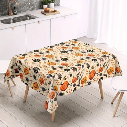 1pc,Halloween Pumpkin Tablecloth, 86.61*51.18inch, Beige Background Plastic Tablecover, Halloween Decoration for Home,Halloween Party,Table Decor