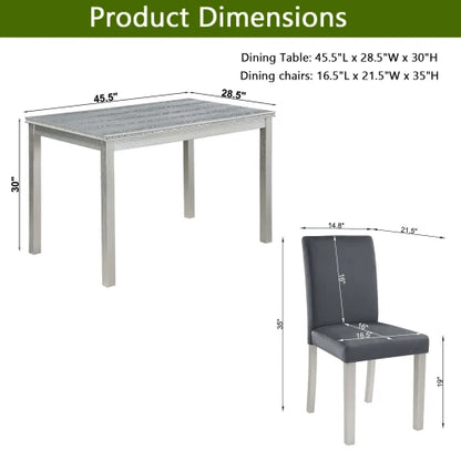 5-piece wooden dining table set with rectangular table and 4 cushioned chairs, decorated with crystal, silver gray