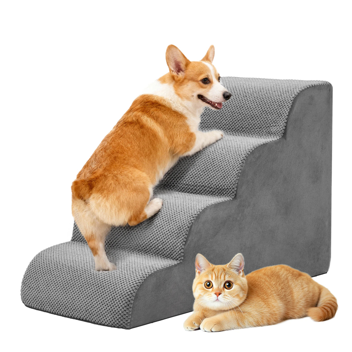 3-5 Step High-Density Foam Dog Stairs, Ramp for Small Dogs, Indoor Non-Slip Pet Ladder