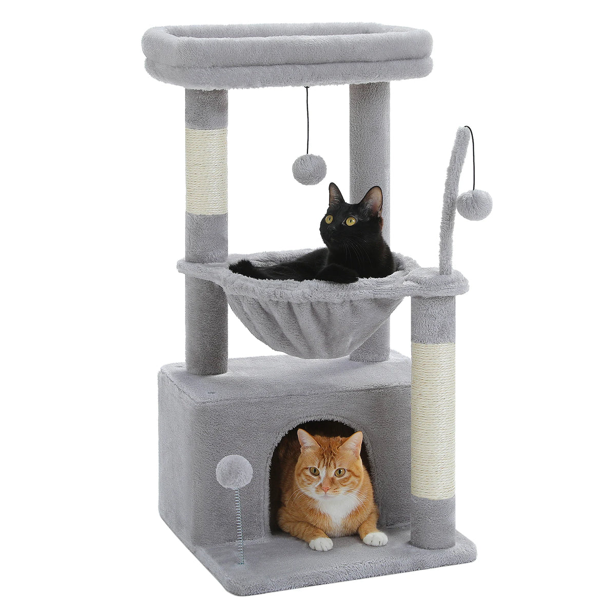 4-in-1 Cat Tree with Large Cat Condo, Sisal Scratching Post, Deep Hammock, Cozy Top Perch