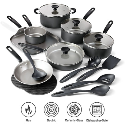 18-Piece Nonstick Cookware Set, Asphalt