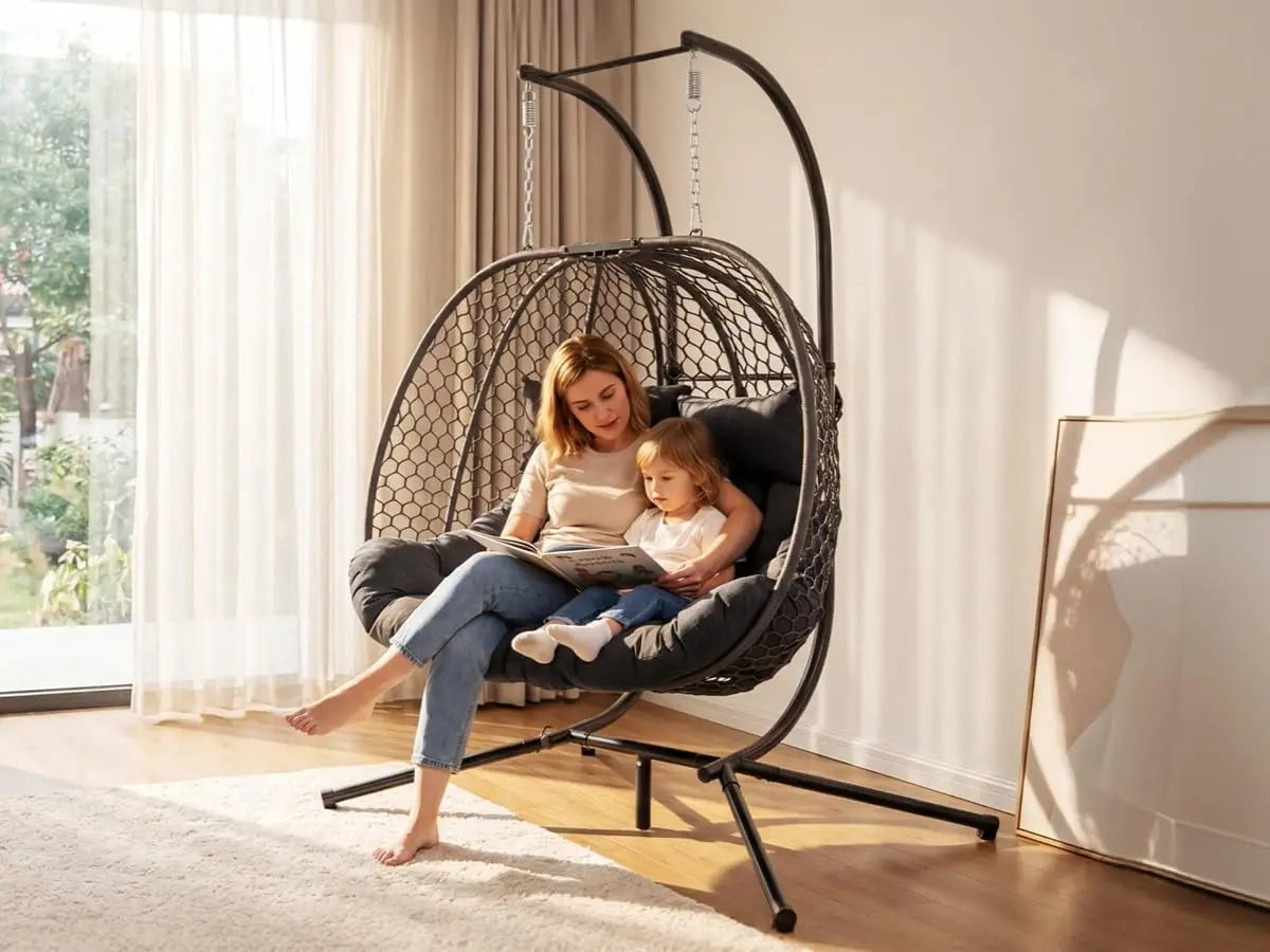 Double Outdoor Egg Swing Chair with Stand