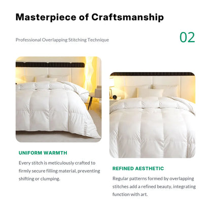1 Piece Duck Feather Quilted Comforter - 100% Duck Feather Bedding for Allergy Sufferers