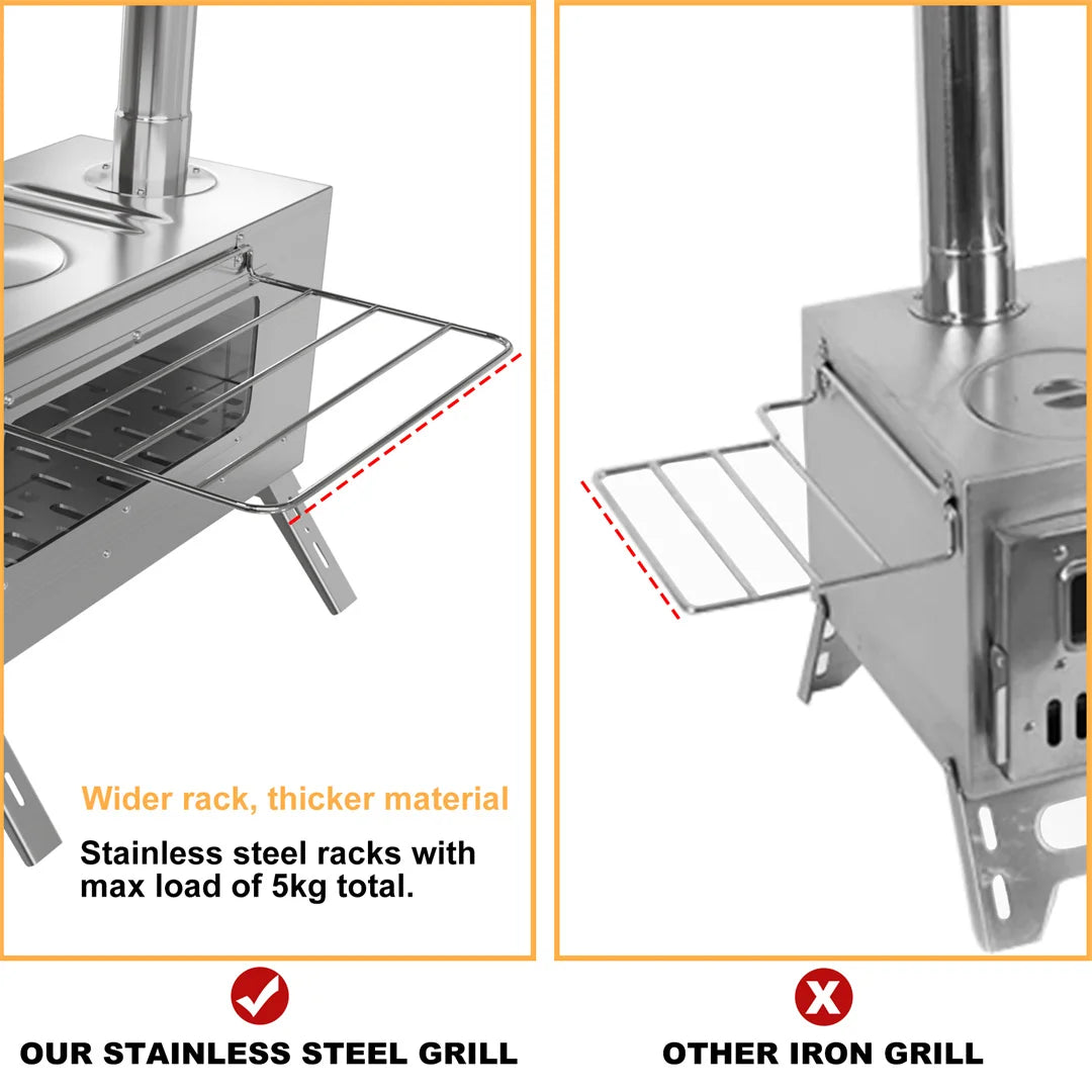Hot Tent  Wood Burning Stove, Portable with 6 Stainless Chimney Pipes for Outdoor Heating & Cooking
