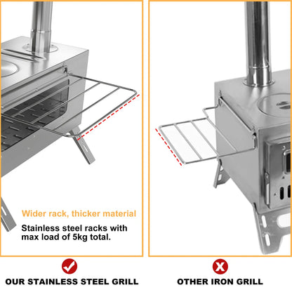 Hot Tent  Wood Burning Stove, Portable with 6 Stainless Chimney Pipes for Outdoor Heating & Cooking