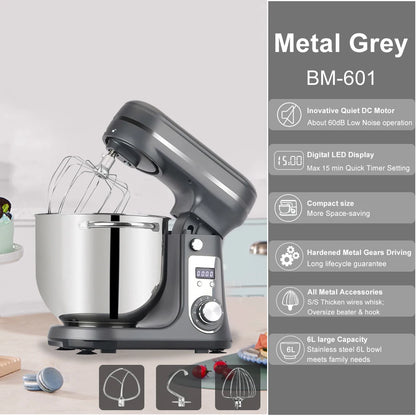 Kitchen Food Stand Mixer, Quiet Motor, Cream Egg Whisk, Whip Dough Kneader, 6-Speed, 1200 W