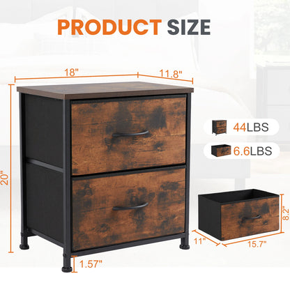 Nightstand, Table Storage For Bedroom 2 Fabric Drawers