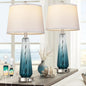 Touch Control Glass Table Lamps, Set of 2 with USB A+C Ports, 3-Way Dimmable, White Fabric Shade