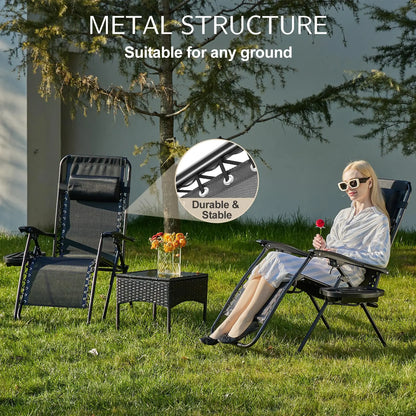 Zero Gravity Set of 2 Portable Recliner Lounge Chair with Cup Holder , Adjustable Trays and Pillow