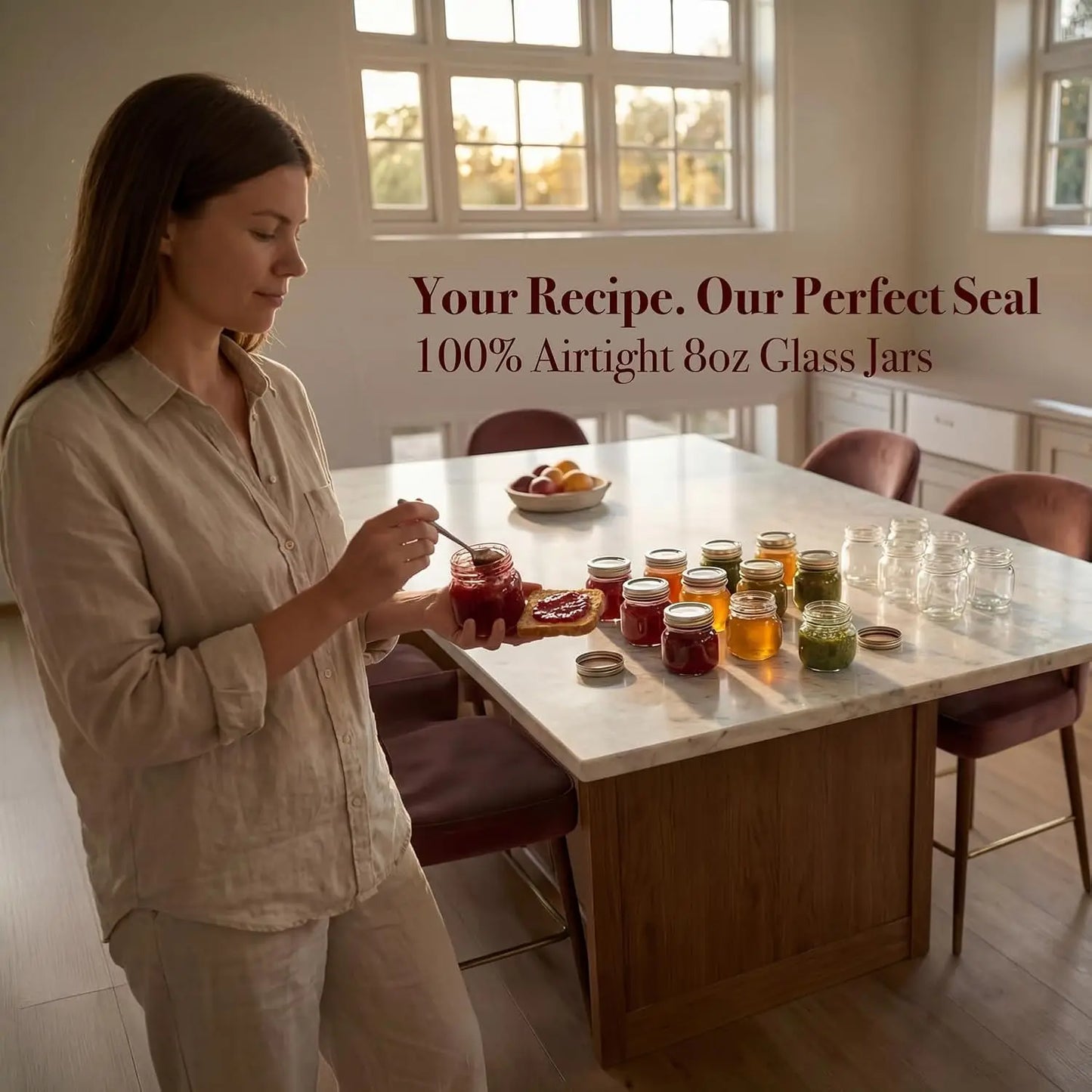12-Pack 8 oz Mason Jars with Airtight Lids, Labels & Twine