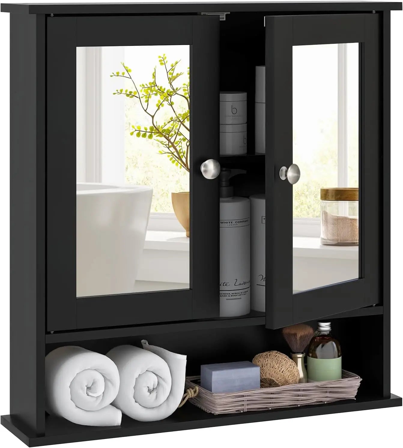 Bathroom Medicine Cabinet With Mirror, Wall Mounted Wooden Organizer With Doors And Shelves