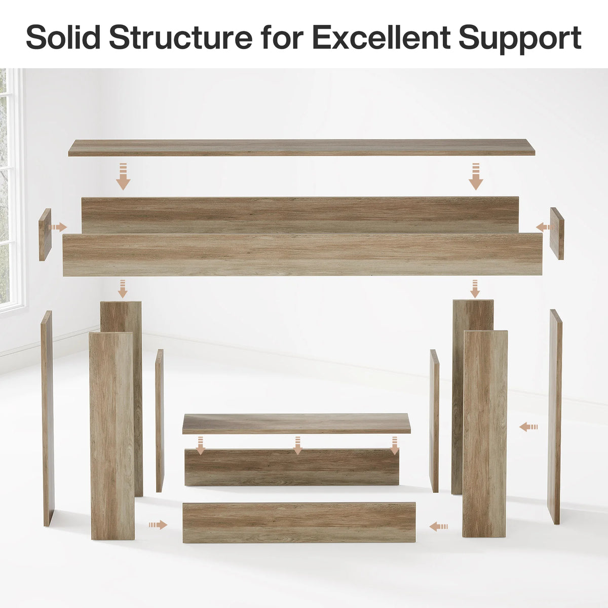63" Console Table, Farmhouse 2-Tier Entryway Table with U-Shaped Base, Narrow Long Wood Sofa Table, Behind Couch Table