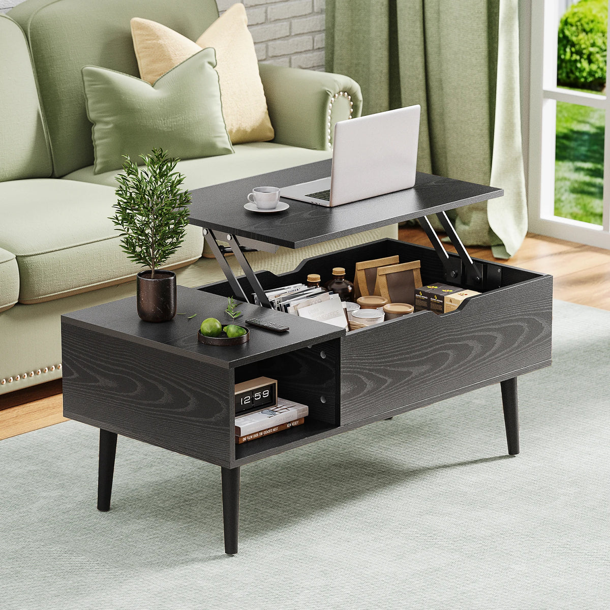 Lift Top Coffee Tables For Living Room, 39.37"x19.7" Wood, Adjustable Storage Shelf, Easy Lift Or Lower