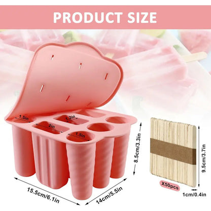 9 Cavity Silicone Ice Pop Molds, Easy-Release, BPA-Free with 50 PCS Sticks