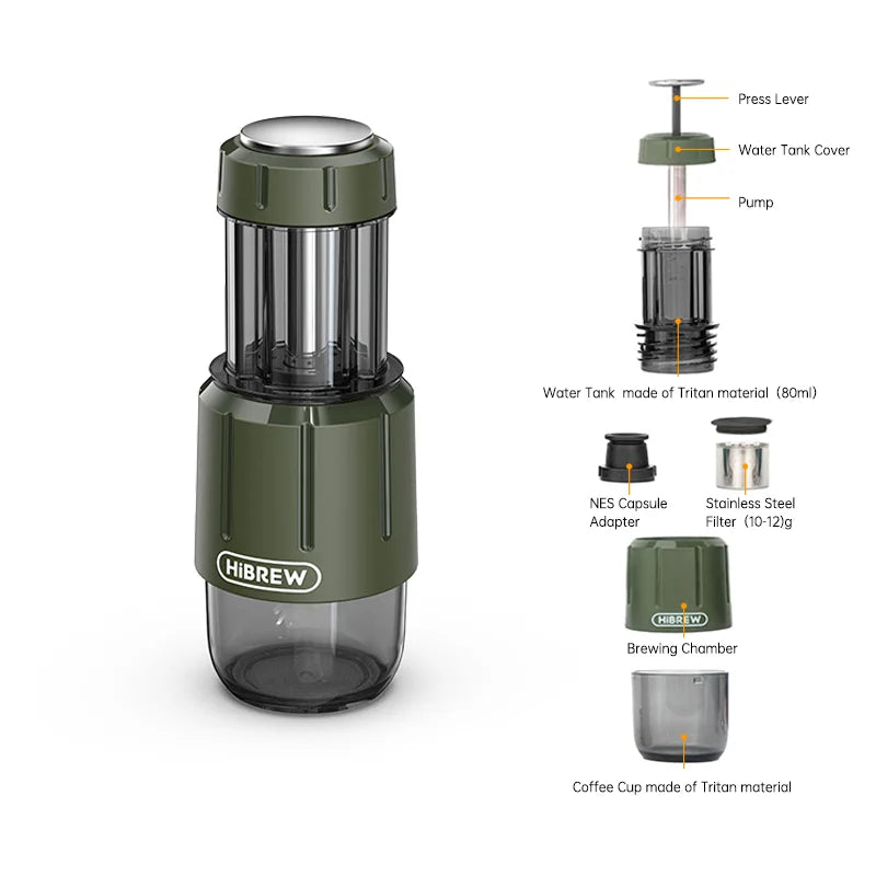 2 in 1 Portable Coffee Machine, Hot/Cold Water Manual Espresso Maker For Capsule & Ground