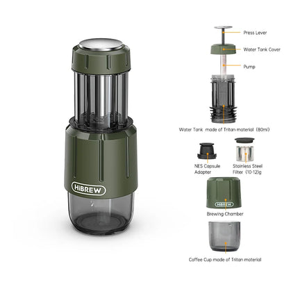 2 in 1 Portable Coffee Machine, Hot/Cold Water Manual Espresso Maker For Capsule & Ground