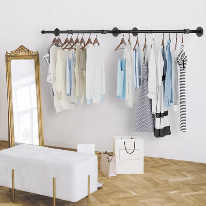 Pack Of 2 Industrial Pipe Clothes Rail Rack, Wall-mounted Garment Pipe Rack, Iron Closet Organizer
