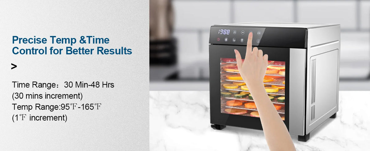 8-Tray Stainless Steel Dehydrator,600W with 4 Presets & Digital Timer