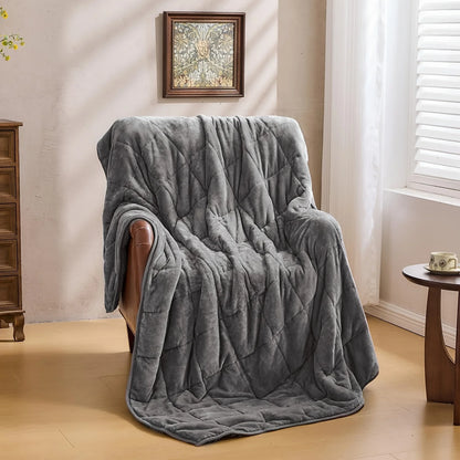 Cozy Fleece Weighted Blanket – 15 lb, Queen Size (60" x 80") – Gray Fuzzy Texture