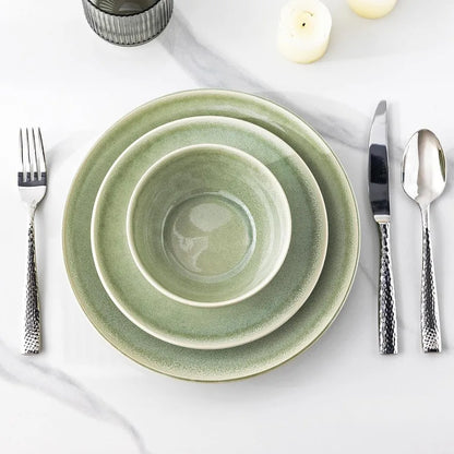 Ceramic Dinnerware Sets for 4, 12 Piece Handpainted Plates and Bowls, Scratch Resistant Stoneware Dishes