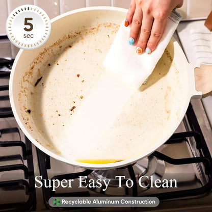 21Pcs Nonstick Cookware Sets, White Granite