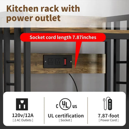 4-Tier Kitchen Bakers Rack with Power Outlet, Microwave Stand, Storage Shelf for Kitchen Organization And Convenience