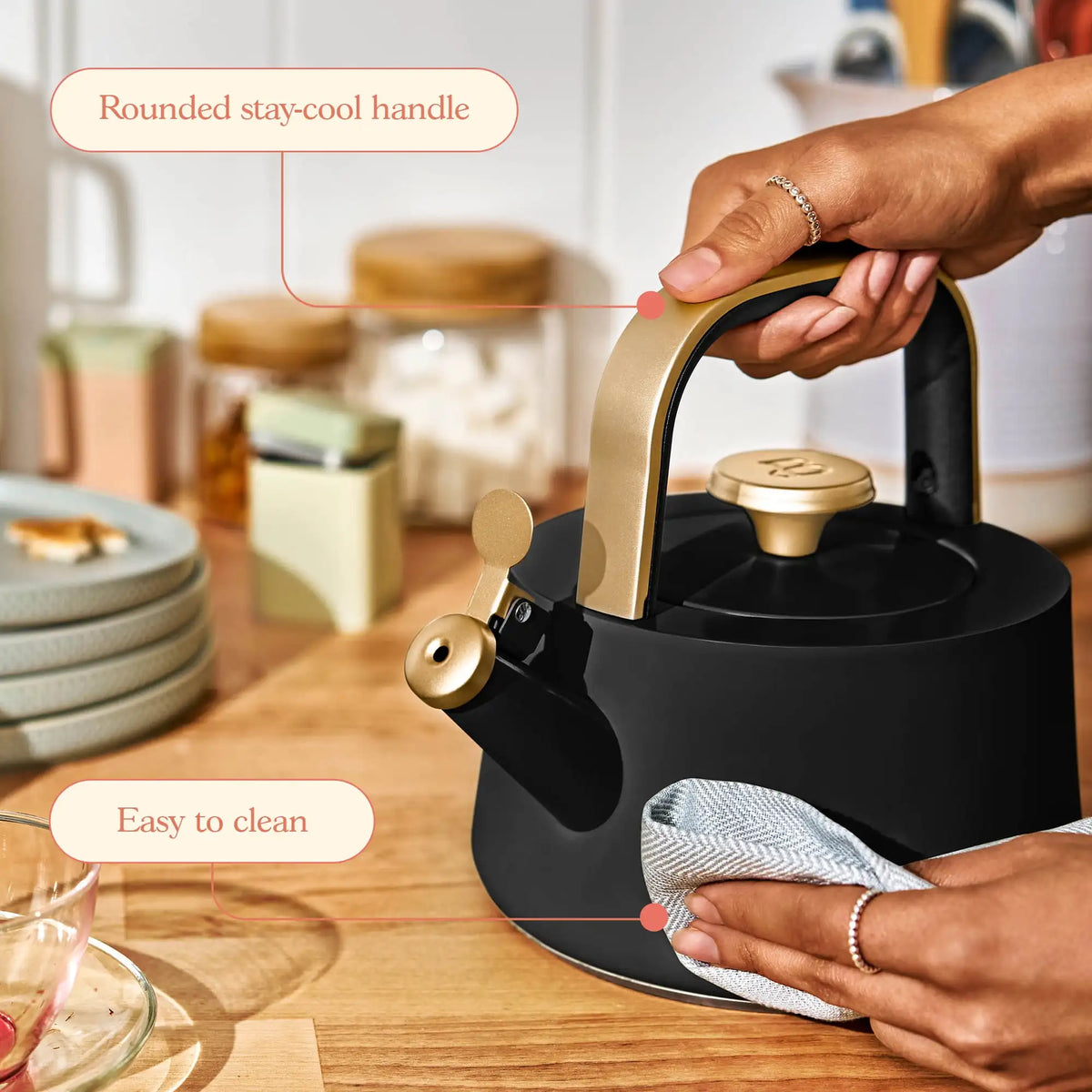 Beautiful 1.8L Ceramic Non-Stick Stovetop Tea Kettle, Sage Green by Drew Barrymore