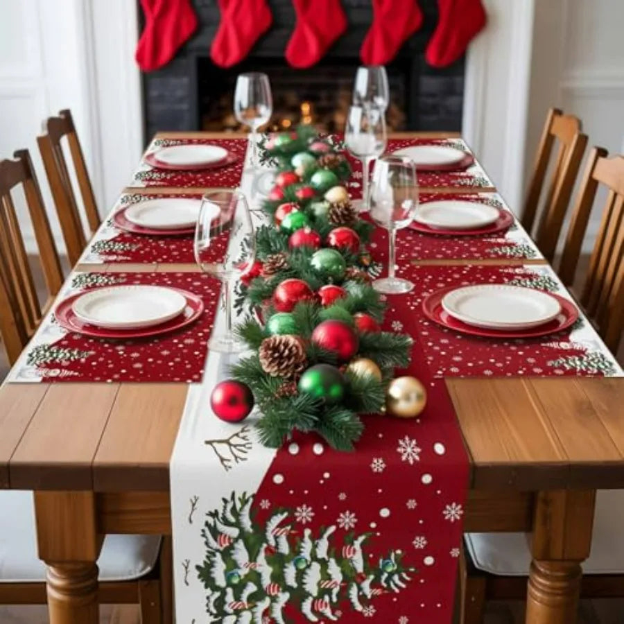 Set of 6 Christmas Placemats, Non-Slip for Kitchen Dining Tables, Washable Table