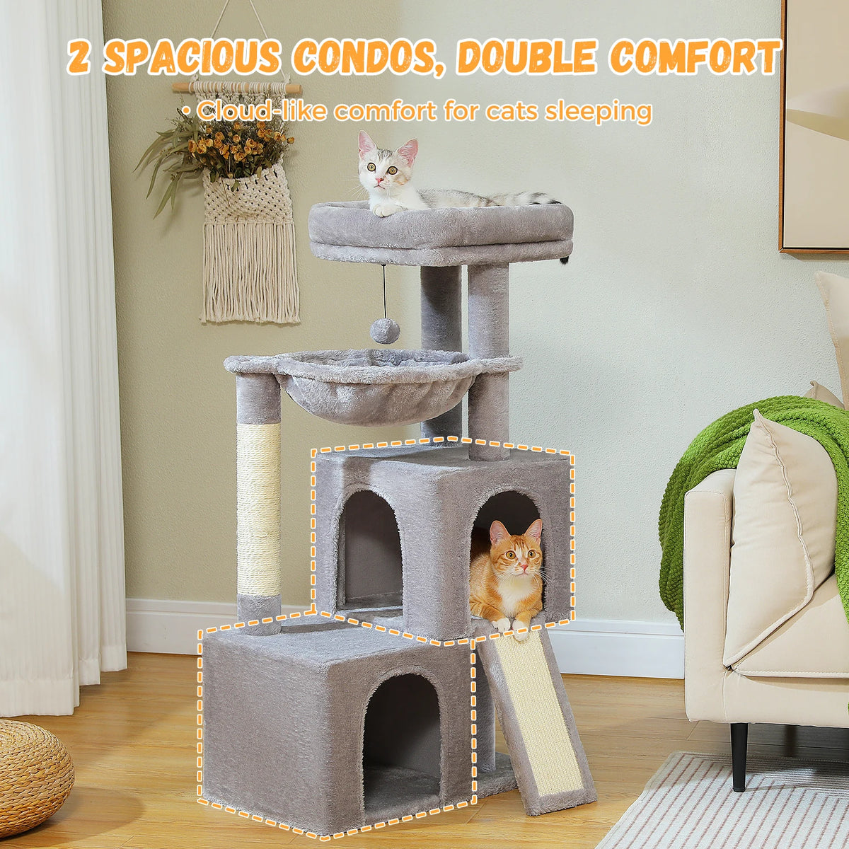 Large Cat Tree for Indoor Cats, Multi-Level Tower with Spacious Condos, Sisal Scratching Pad