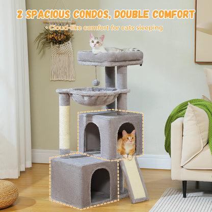 Large Cat Tree for Indoor Cats, Multi-Level Tower with Spacious Condos, Sisal Scratching Pad