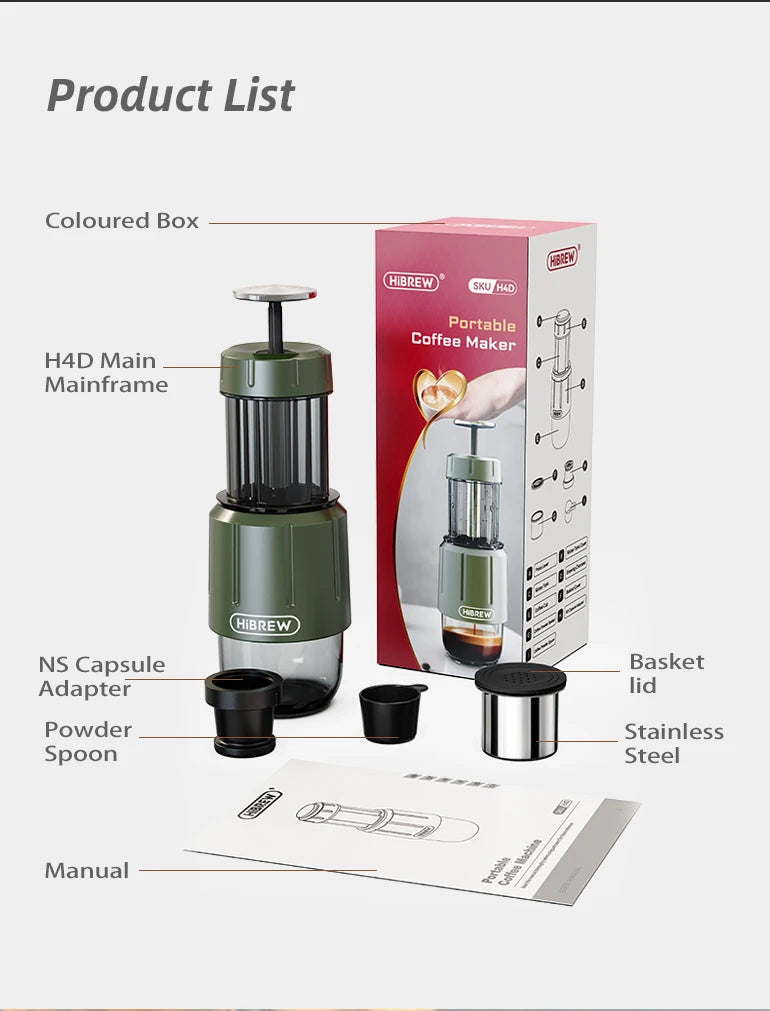 2 in 1 Portable Coffee Machine, Hot/Cold Water Manual Espresso Maker For Capsule & Ground