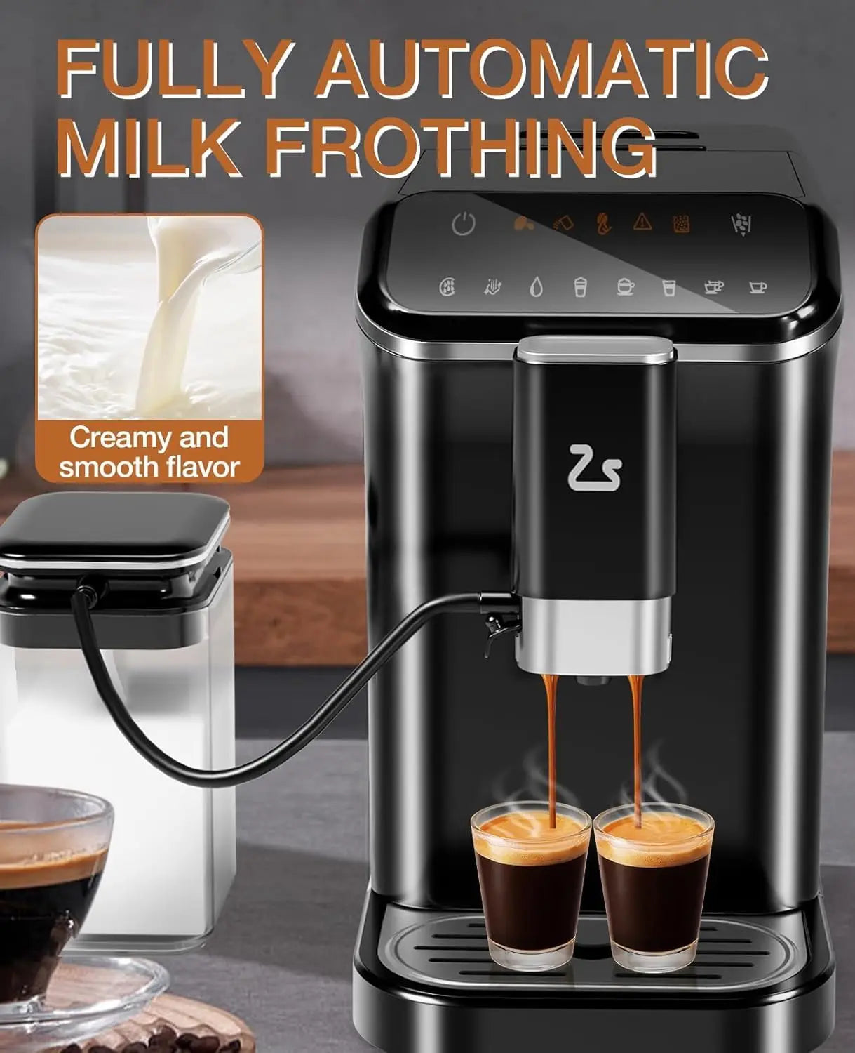 Fully Automatic Espresso Coffee Machine with Grinder,Auto Milk Frother, Auto-Cleaning for Latte/Cappuccino
