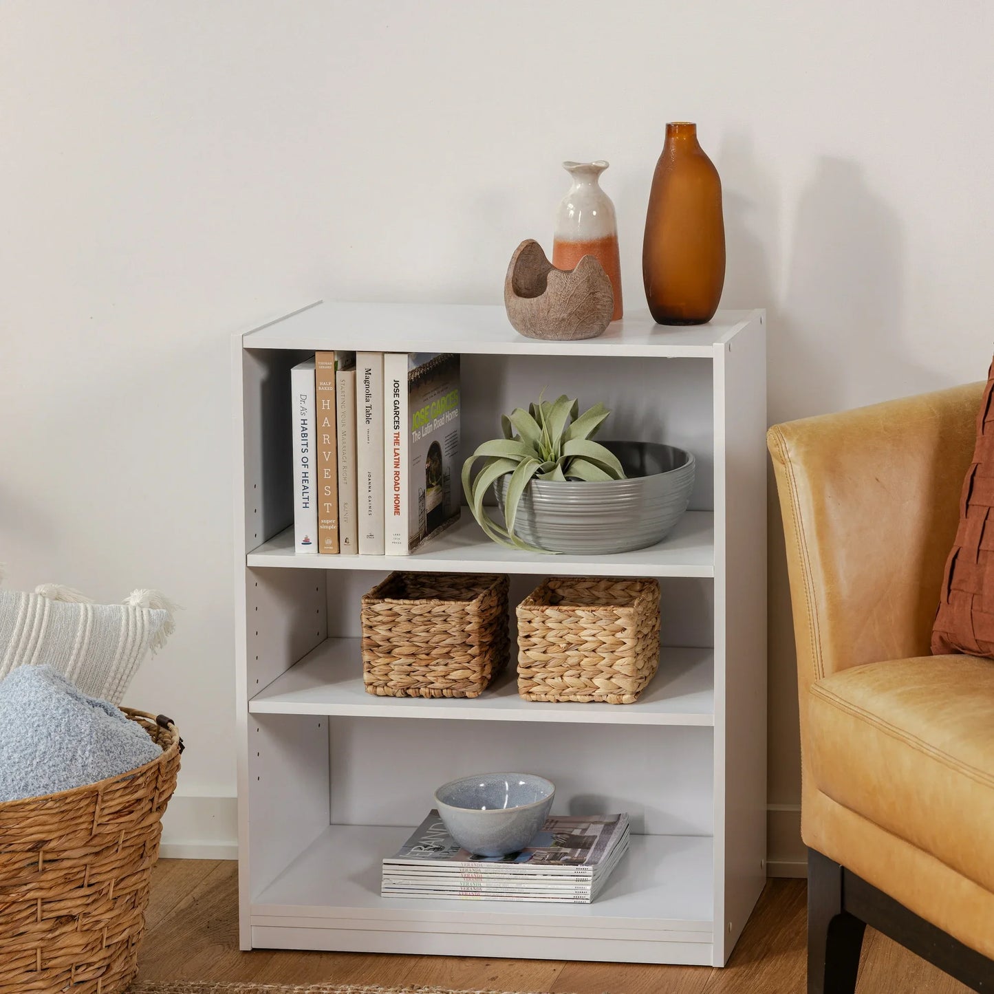 3-Shelf Bookcase with Adjustable Shelves, White, Freestanding for Books, Office Supplies, Toys