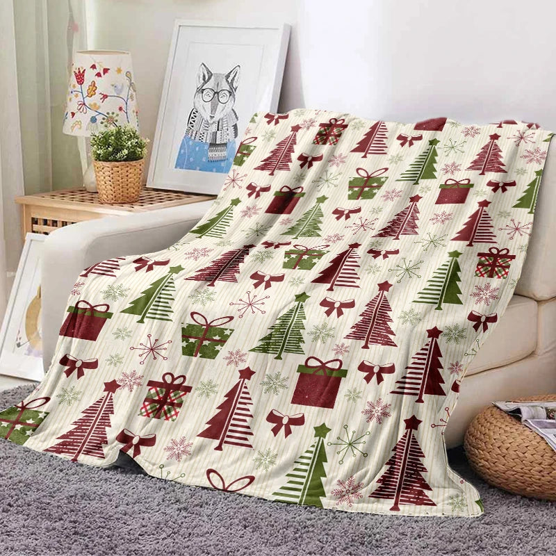 Christmas Flannel Blanket, Fluffy Cozy Throw, Soft Bedding Sofa Blanket