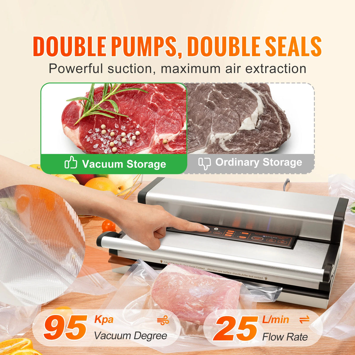 Commercial Vacuum Sealer Machine, Multifunction Automatic Food Packaging with Bag Roll Storage, Cutter for Home Kitchen