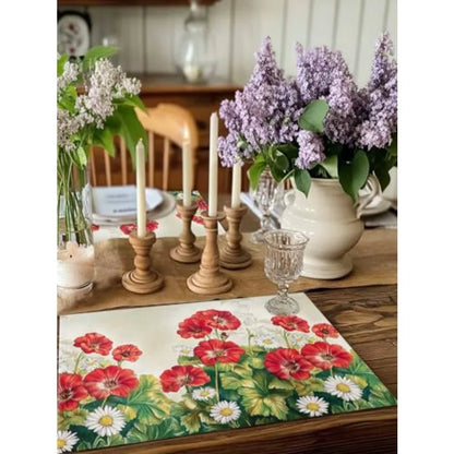 Set of 4 Summer Botanical Blossom Place Mats for Dining Tables, Washable