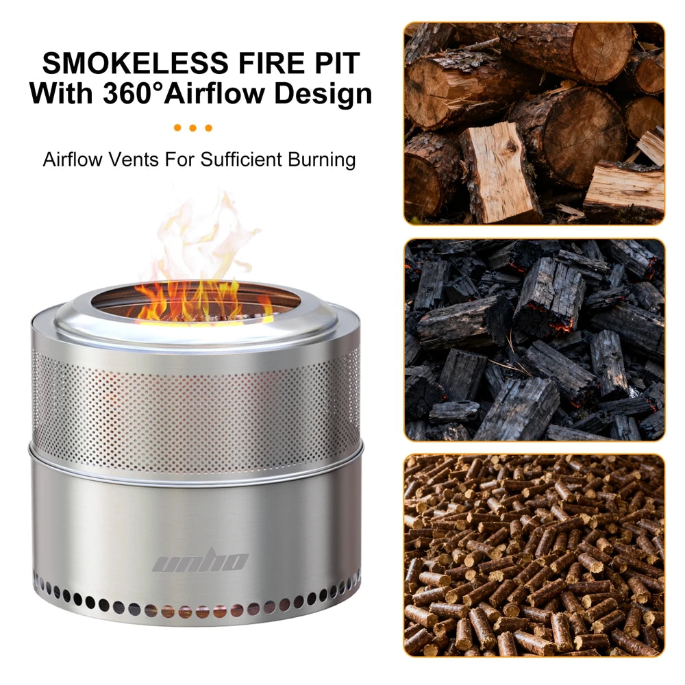 19 Inch Smokeless Fire Pit for Outdoor Wood Burning,  Portable 304, Perforated  Fireplace