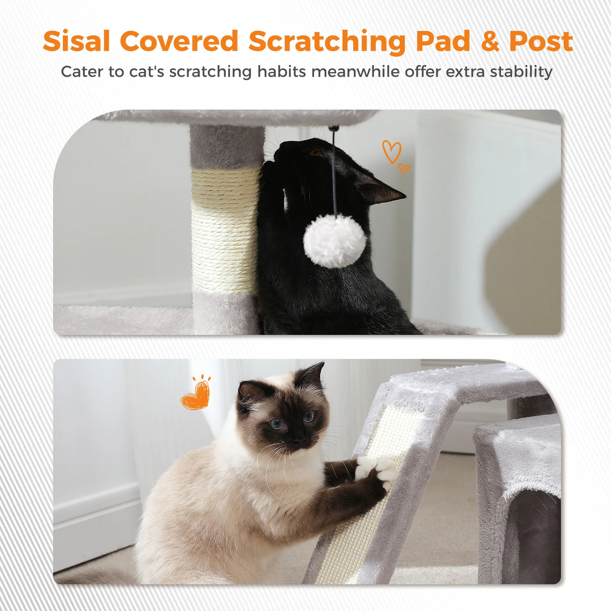 Small Cat Tree for Indoor Cat, Tower with Sisal Scratching Post and Pad, Wide Top Perch