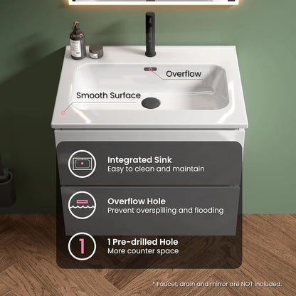 24" Bathroom Modern Floating Vanity with Sink, Double Soft Closing Drawers, Large Storage for Small Space,, Custom