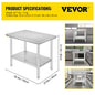 Kitchen Work Table for Commercial Catering, Garage, Restaurant with Undershelf, Stainless Steel