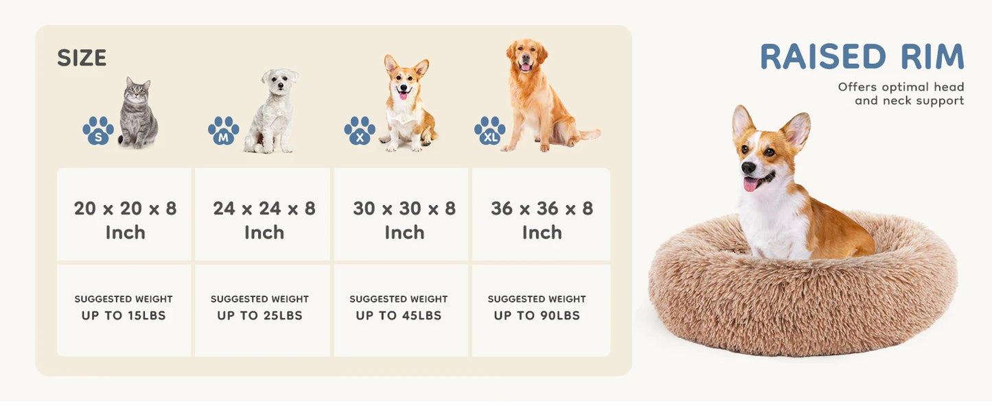 Calming Dog Bed for Medium to Large Dogs, Washable Anti-Slip Round